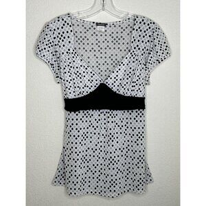 Vintage Maurices Top Womens Large Y2K Babydoll Polka Dot Short Sleeve Tie Back L
